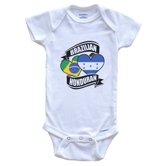 Brazilian Honduran Hearts Brazil Honduras Flags Baby Bodysuit, 0-3 Months White