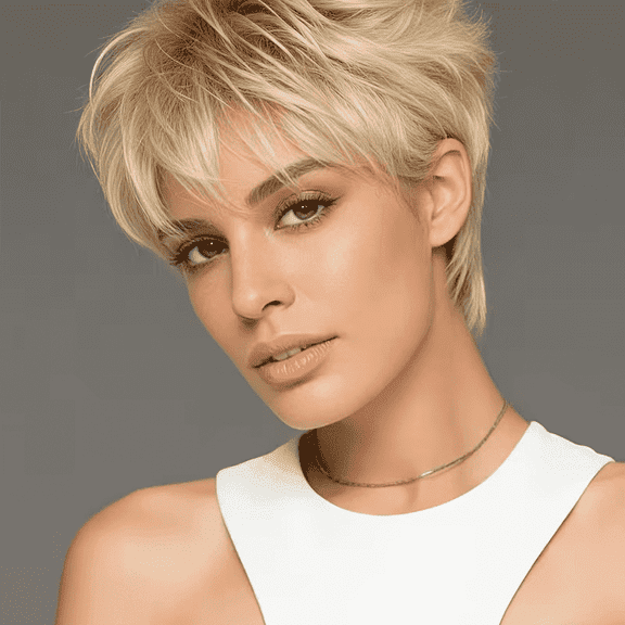 Brazilian Human Hair Pixie Cut Wig for Women Honey Blonde 27# Color Straight Wavy Short Wig with Bangs Non Lace Front Rose Net Cap for Party Cosplay Daily Use