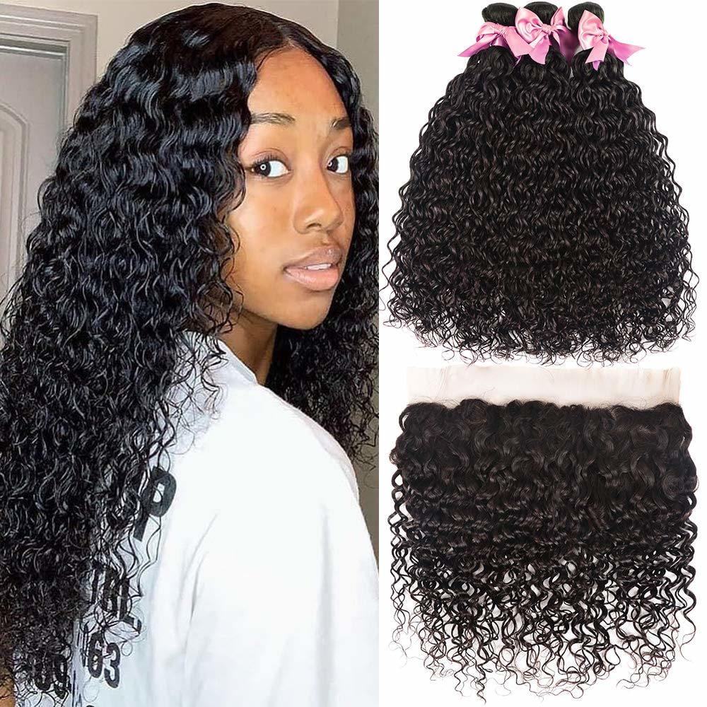Brazilian Human Hair Water Wave Bundles With Frontal Unprocessed Virgin Brazilian Hair Extensions Human Hair Bundles Natural Color