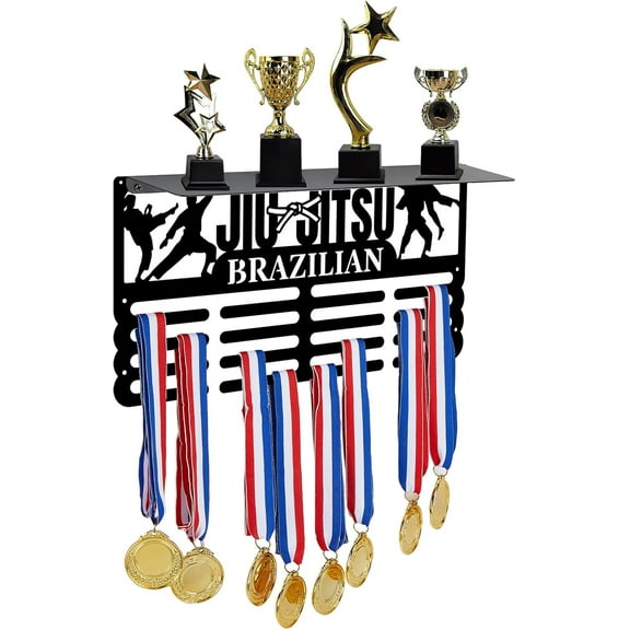 Brazilian Jiu-Jitsu Medal Trophy Hanger Rack BJJ Trophy and Medal Display Shelf Medal Holder Trophy Shelf Metal Medal Hanger Display with Shelf Stand for Medalist Gift for Athletes 40x20cm Making DIY