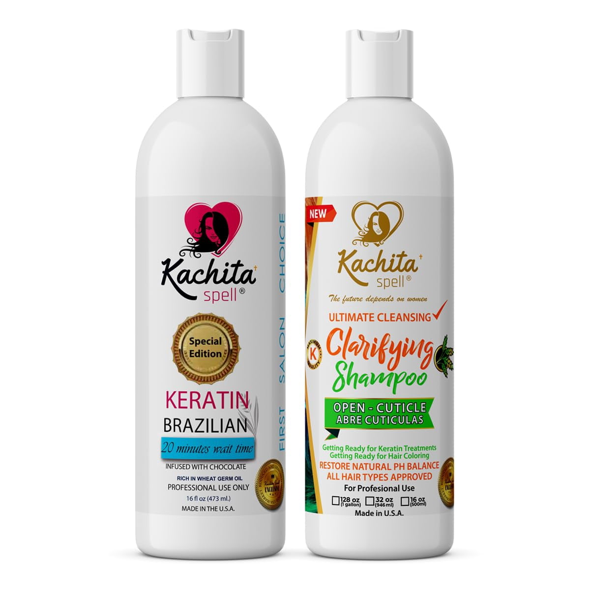 Brazilian Keratin Hair Blowout Treatment Kachita Spell Professional Results Straighten and Smooth Hair + Shampoo Clarify