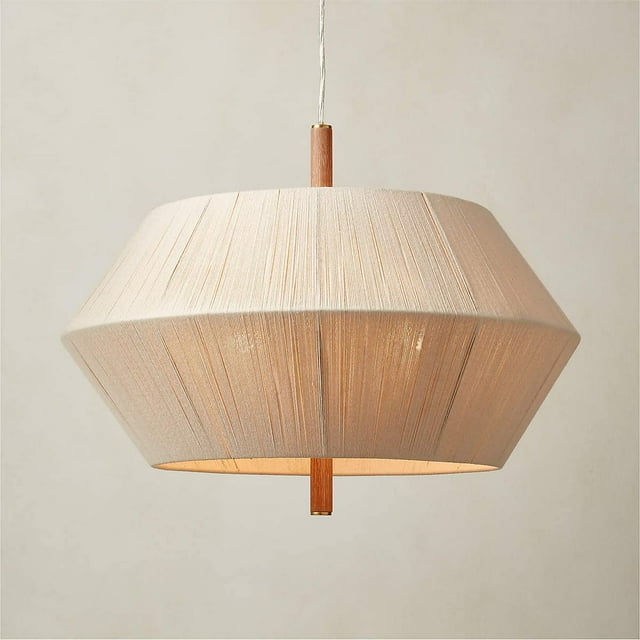 Brazilian Mod Oak Pendant Light , Cotton Rope Shade , Modernism