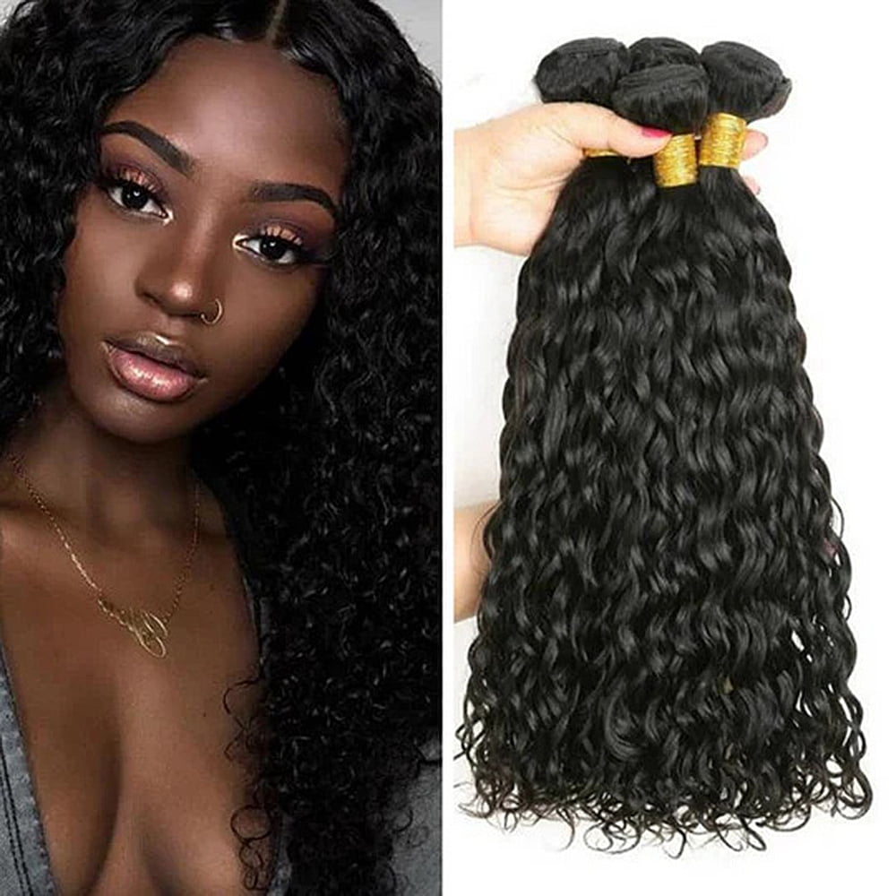 Brazilian Natural Wave Hair 3 Bundles, 100% Unprocessed Virgin Human Hair Extensions Weave Natural Color (20 22 24)