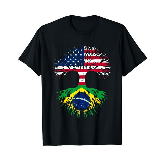 Brazilian Roots American Grown Tree USA Flag Funny Brazil T-Shirt