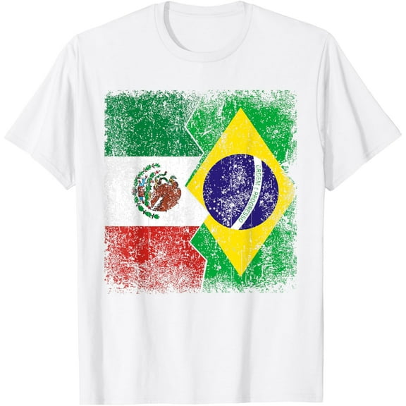 Brazilian Roots | Half Mexican Flag | Mexico Brazil Flags T-Shirt