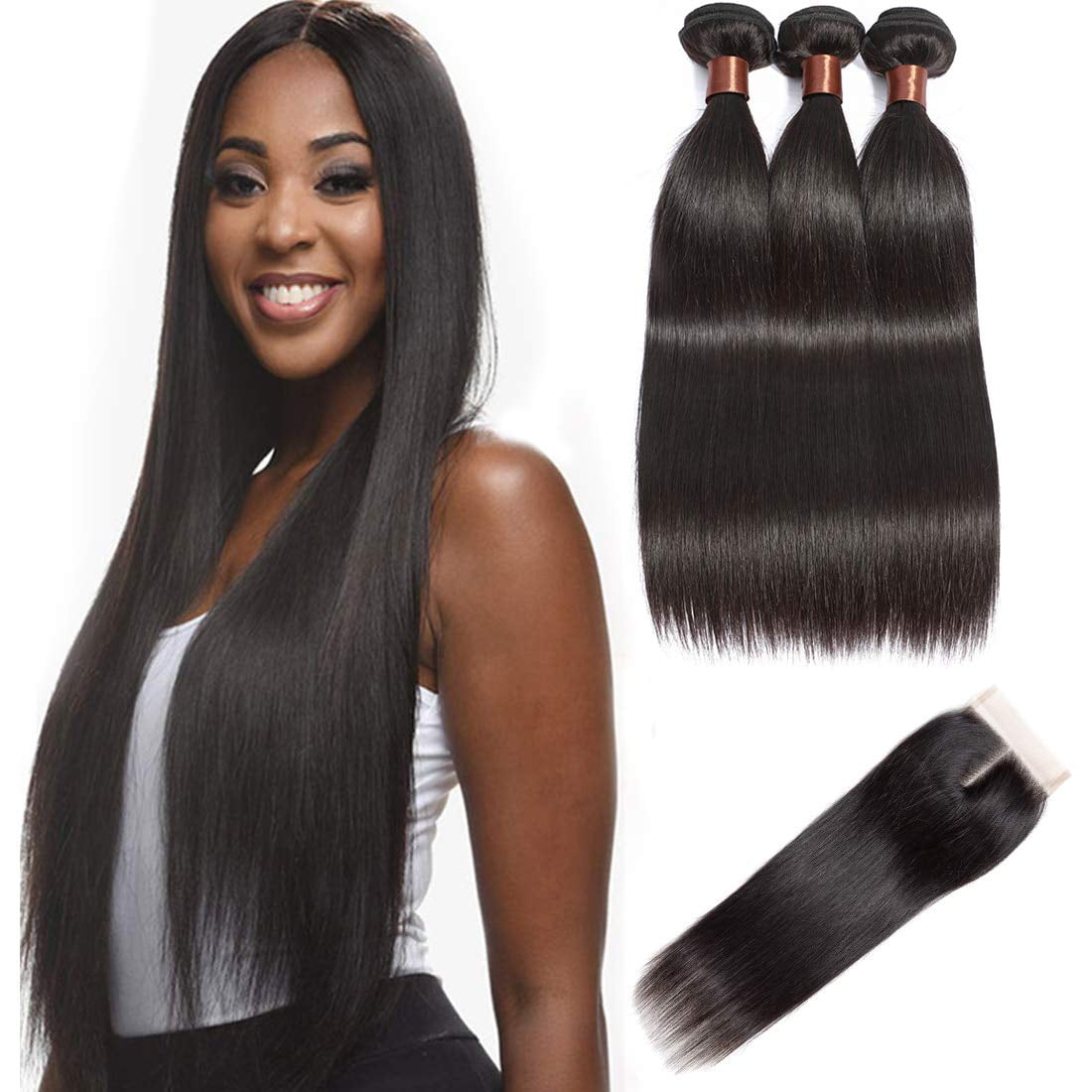 Brazilian Human Hair Extensions 3 Bundle Straight 50g Each Amazon.com : Brazilian Straight Bundles Human Hair 22 24 26  main image 3