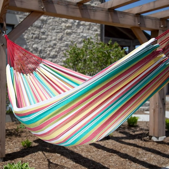 Brazilian Style Double Cotton Hammock with Polyester End Strings, 450 lb Weight Capacity (Salsa)