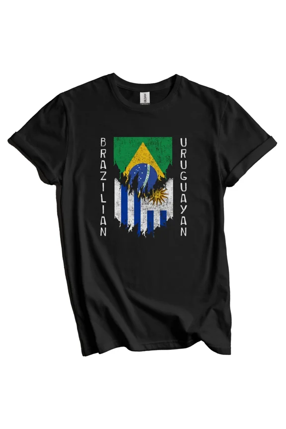 Brazilian Uruguayan Flags Ripped Torn Brazil Uruguay T-Shirt