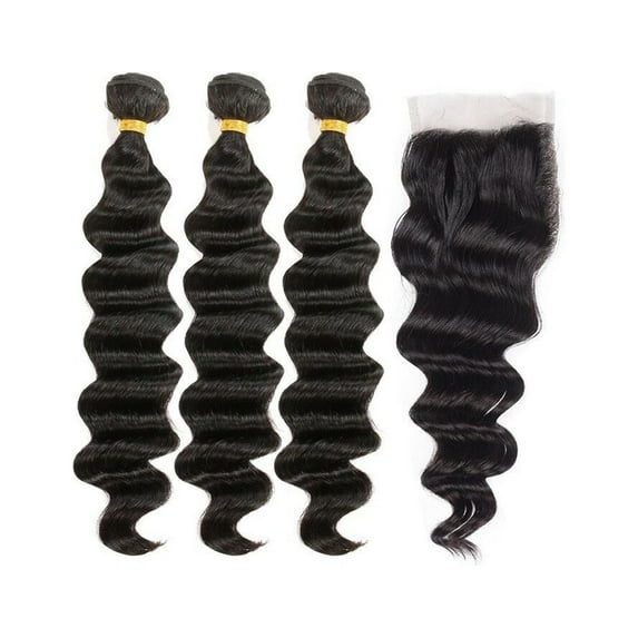 Brazilian Virgin Hair Loose Wave Bundles Human Hair 100% Unprocessed Loose Wave 3 Bundle with Free Part Closure 20"22"24"bundle+18"closure Natural Color