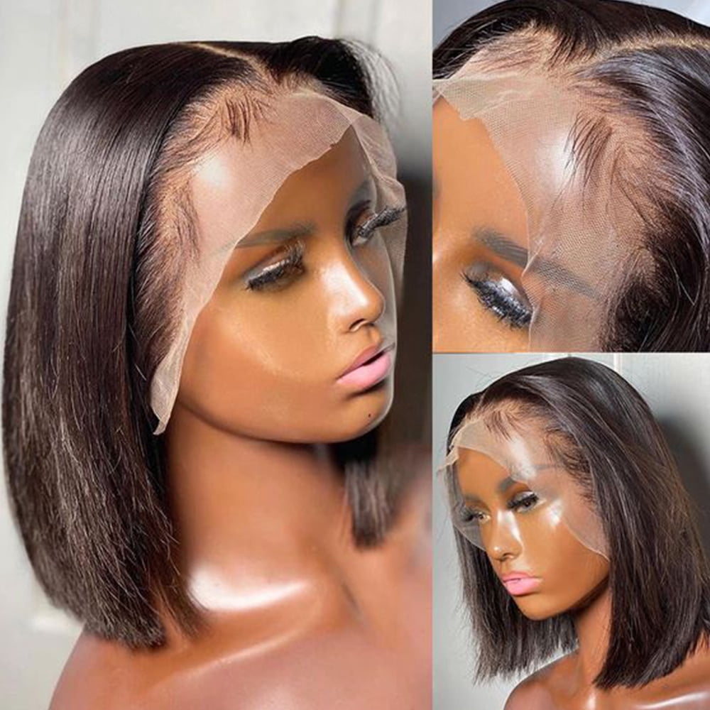 Brazilian Virgin Human Hair 13x4 Lace Front Wigs Straight Short Bob Hair Wigs with Baby Hair Pre Plucked for Women 150% Density 8inch