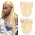thumbnail image 1 of Brazilian Virgin Straight Human Hair Pre Plucked Full Lace Frontals Pieces 16 Inch 613 Blonde 13X4 Transparent Lace Frontal Closure With Natural Hairline, 1 of 5