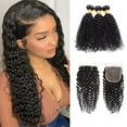 thumbnail image 1 of Brazilian Water Wave Bundles with Closure Human Hair Bundles with 4×4 Free Part Closure 100% Virgin Remy Curly Hair Bundles Natural Color, 1 of 5