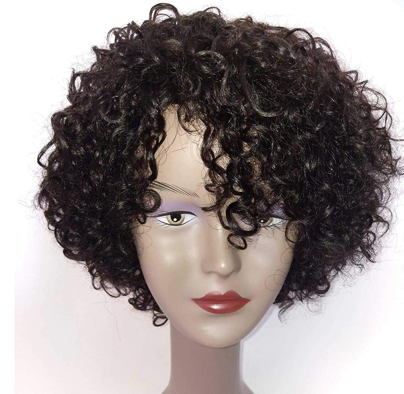 Jungle Wave Short Kinky Curly Human Hair Wig 10 Inch Natural Color No 