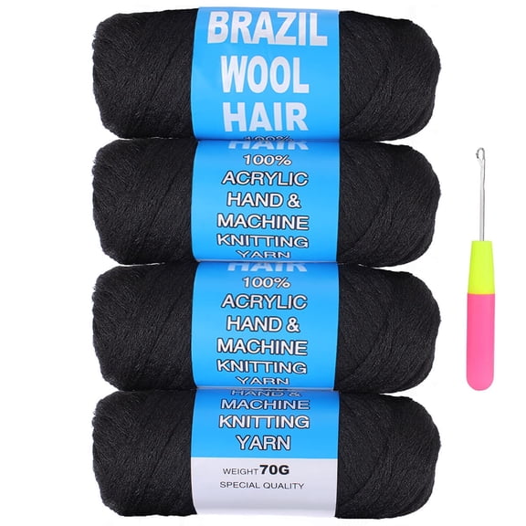 Brazilian Wool Hair Acrylic Yarn for African Crochet Braids Sengalese Twists Crochet Hair Jumbo Braids Goddess Locs Soft Faux Locs Synthetic Hair Extension 70G/Roll
