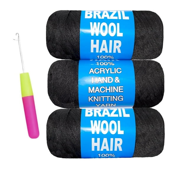 Brazilian Wool Hair Acrylic Yarn for Crochet Hair African Braids Sengalese Twisting Jumbo Braids Knitting Hair Braids Soft Faux Locs Synthetic Hair Extension