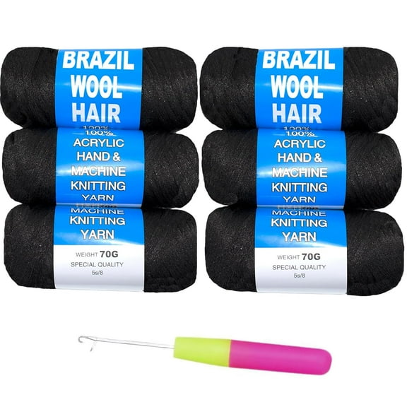 Brazilian Wool Hair Acrylic Yarn for Crochet Hair African Braids Sengalese Twisting Jumbo Braids Knitting Hair Braids Soft Faux Locs Synthetic Hair Extension