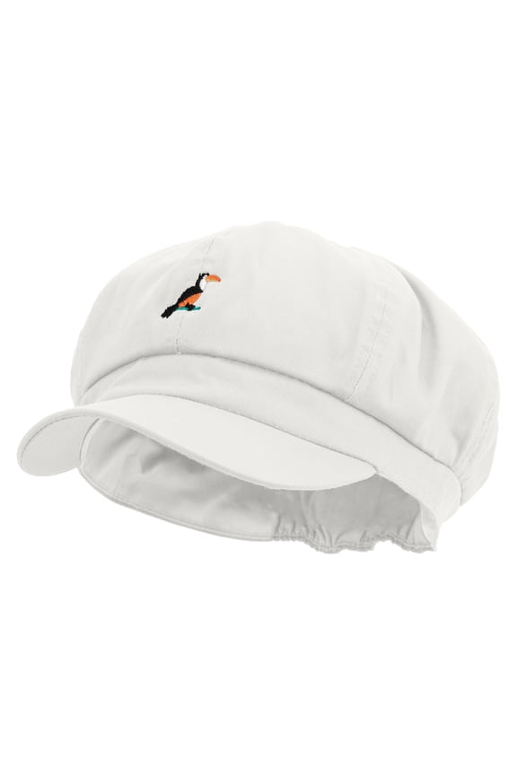 Brazillian Carnival Bird Embroidered Cotton Elastic Big Size Newsboy Cap - White 2XL-3XL