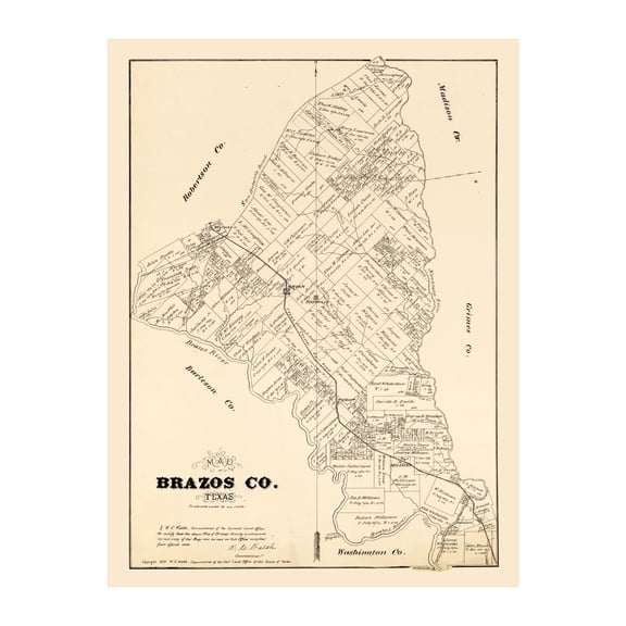 Brazos County Texas Art, 1897 Vintage Map of Brazos County TX History Wall Decor Gift, Old Brazos County TX Map - 18" x 24" Unframed Print