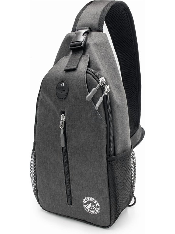 Brazos Crossbody Sling Hiking Daypack, 6 Pocket Design, Removable Phone Compartment, Headphone Accessible Hole, Reversible Shoulder Strap, Hiking Accessory, Grey