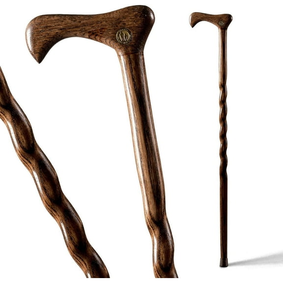 Brazos Handcrafted Wood Walking Cane, Twisted Oak, Traditional Style Handle, for Men & Women, Brown, 37"