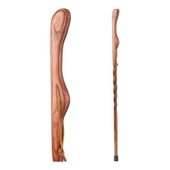 Brazos Handcrafted Wood Walking Stick, Twisted Oak, Hitchhiker Style Handle, for Men & Women, , Red, 55"