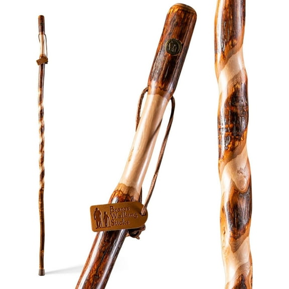 Brazos Rustic Wood Walking Stick, Twisted Hickory, Traditional Style Handle, for Men & Women, 48"