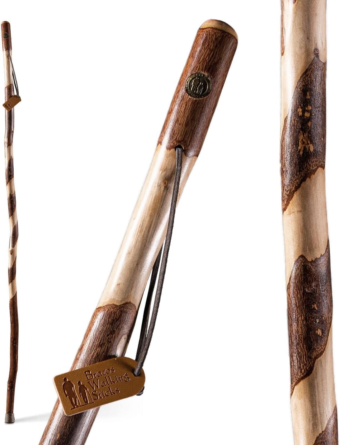 Twisted Sweet Gum 48" Natural Wood Walking Stick with Leather Strap