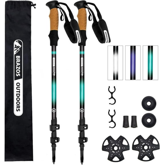 Brazos Trekking Poles for Hiking | Collapsible Walking Stick | 24" to 54" (Pair of 2) 9.7oz Ultra-Light Aluminum with Cork Grip | Hiking in All Terrains & Seasons, Green