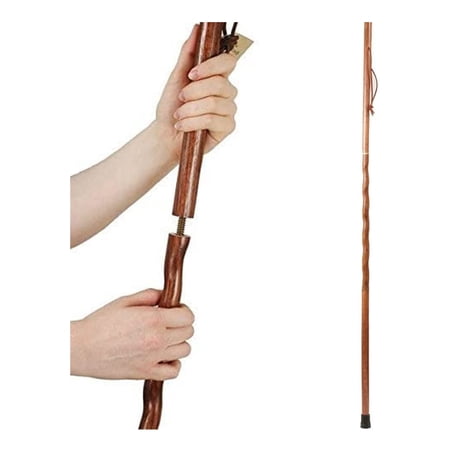 Brazos Traveler’s Collapsible Twisted Oak Wood Walking Stick, 55 Inches, Red