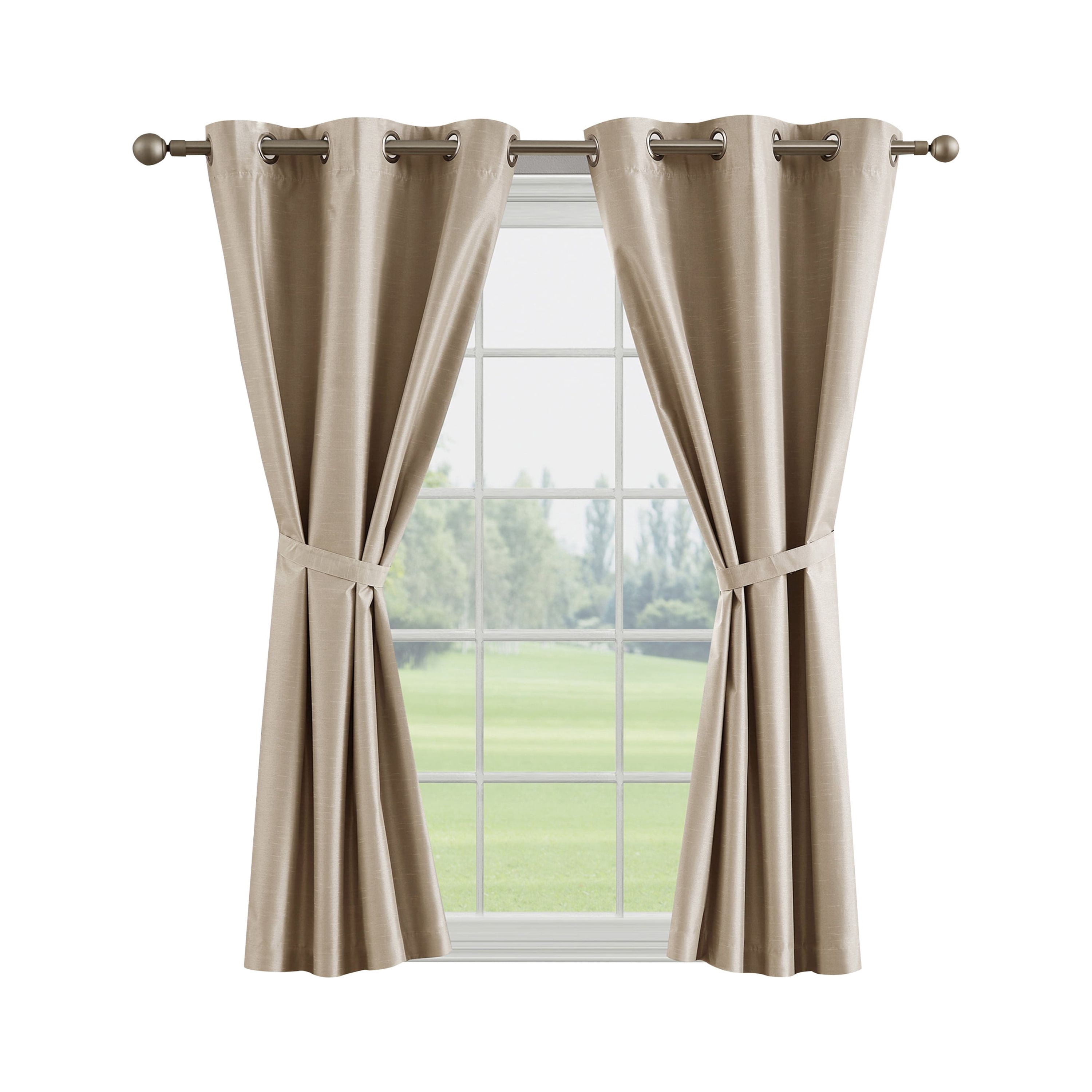 Brea Blackout Window Curtain Panels and Tiebacks, Faux Silk, Grommet, Linen, 38" x 63"