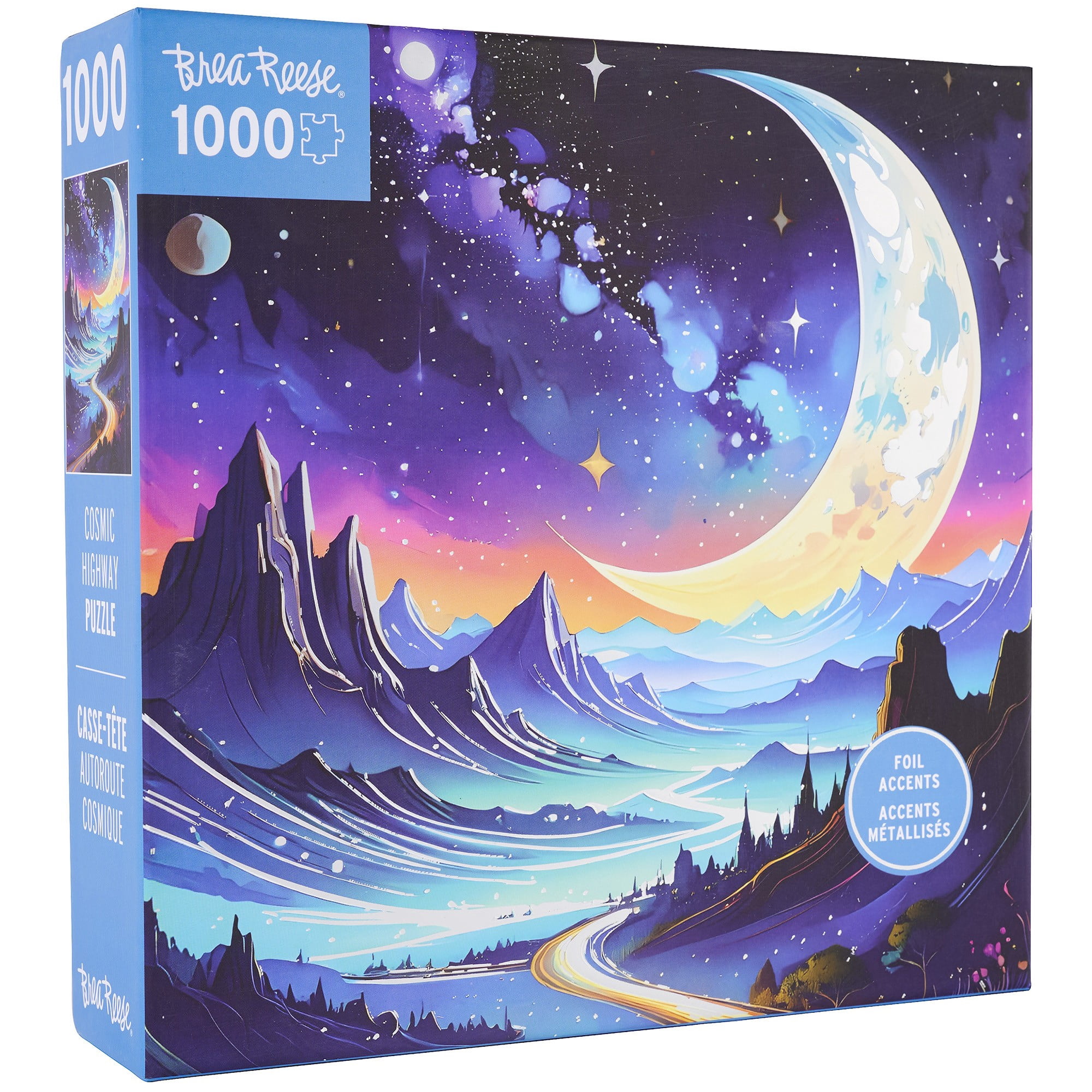 Brea Reese: 1000 Piece Puzzle - Cosmic Highway - Surreal Night Landscape Scene, Adult Jigsaw, Metallic Foil, Image Reference Poster, 19.25 x 26.75"