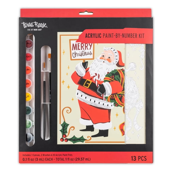 Brea Reese: Acrylic Paint-By-Number Kit - Santa - Easy Guided Canvas Painting, 10 Colors, Relaxing Holiday-Themed Art Activity, Festive Adult Craft