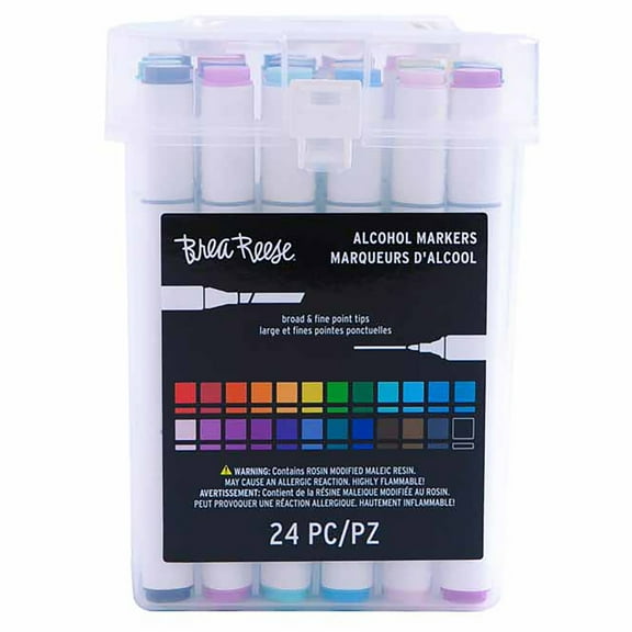 Brea Reese: Alcohol Markers - 24pc Color Set - Broad & Fine Point Dual-Tip Design, Highly Pigmented, Permanent & Durable Ink, Adult Art Supplies