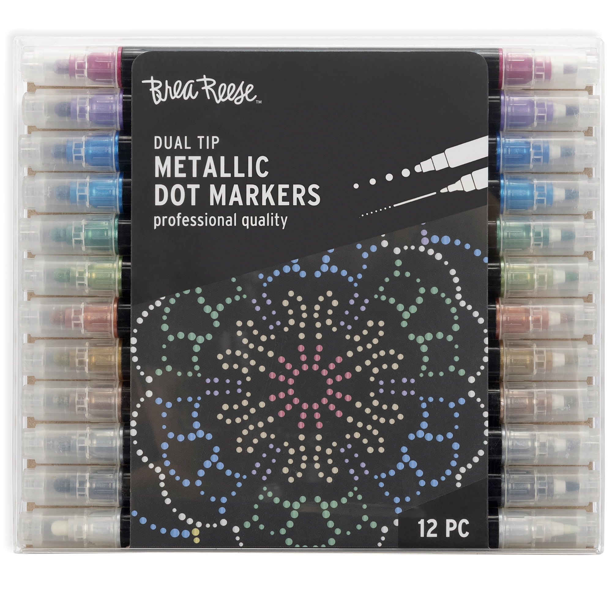 Brea Reese: Dual-Tip Metallic Dot Markers - 12ct - 24 Colors, Professional Quality, Water-Based Ink, Adults Art Supplies, DIY Crafts & Scrapbooking