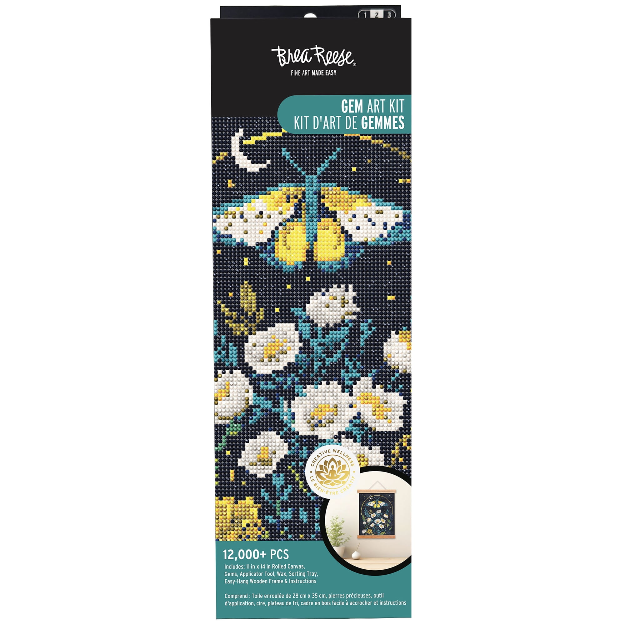 Brea Reese: Hanging Gem Art Kit - Midnight Botanicals - Peel & Stick, Create A Butterfly Flower Scene, 11x14" Rolled Canvas, Wall Frame, Adult Craft