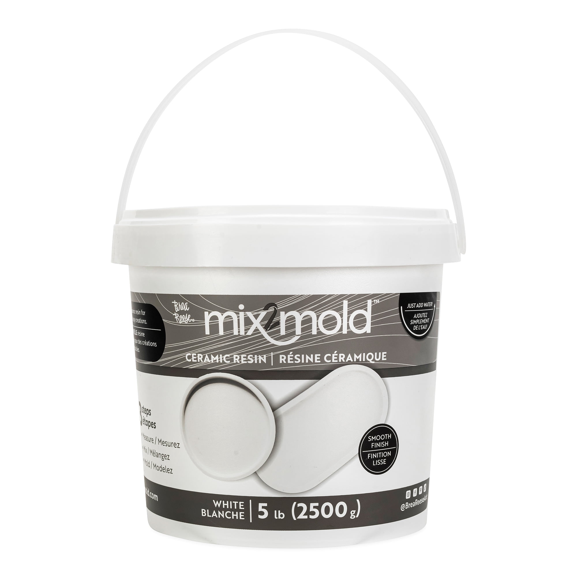 Brea Reese: Mix2Mold Ceramic Resin - White Powder 5.5lb Bucket - Non-Toxic, Smooth Matte Finish, No Heat Or Kiln, Just Add Water, Cures In 60 Min