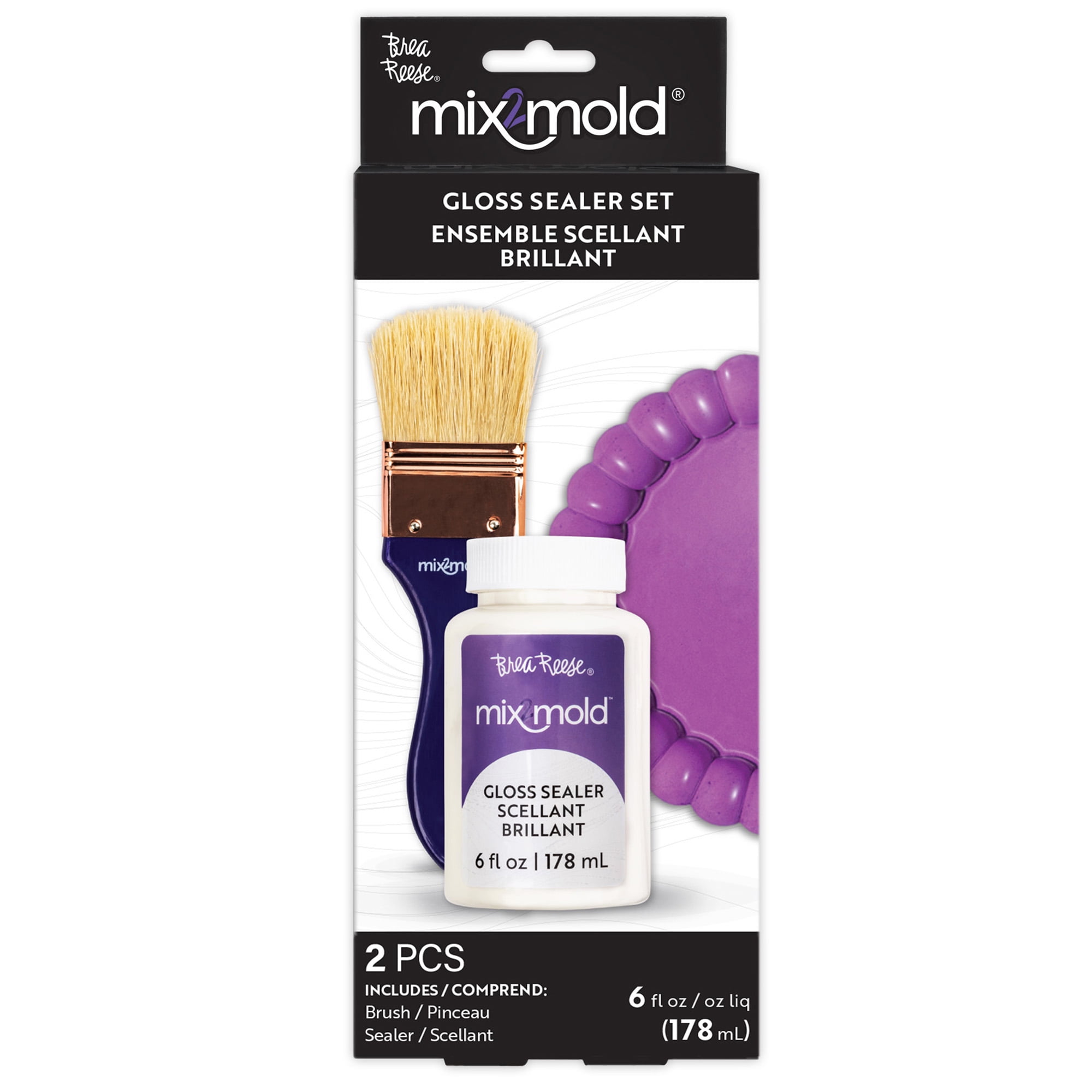 Brea Reese: Mix2Mold Glossy Sealer - 6 fl oz (178 ml) - Application Brush - For Resin-Ceramic Resin-EcoResin Craft Projects, Indoor/Outdoor Use Sealer