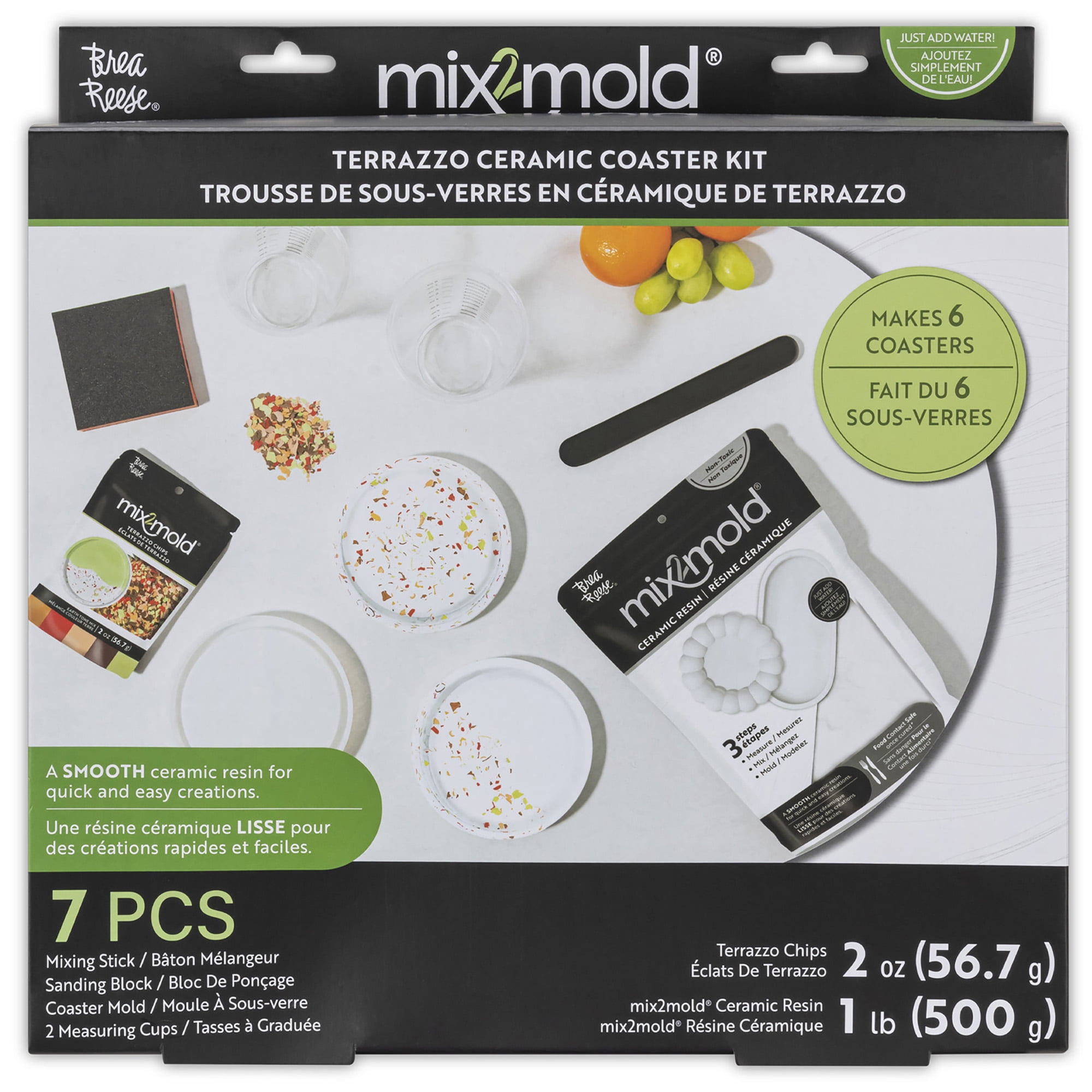 Brea Reese Mix2Mold Terrazzo Ceramic Coaster Kit - DIY  6 Coasters, All-In-1 Craft, Pastel Terrazzo, Silicone Mold-Resin-Accessories, Just Add Water