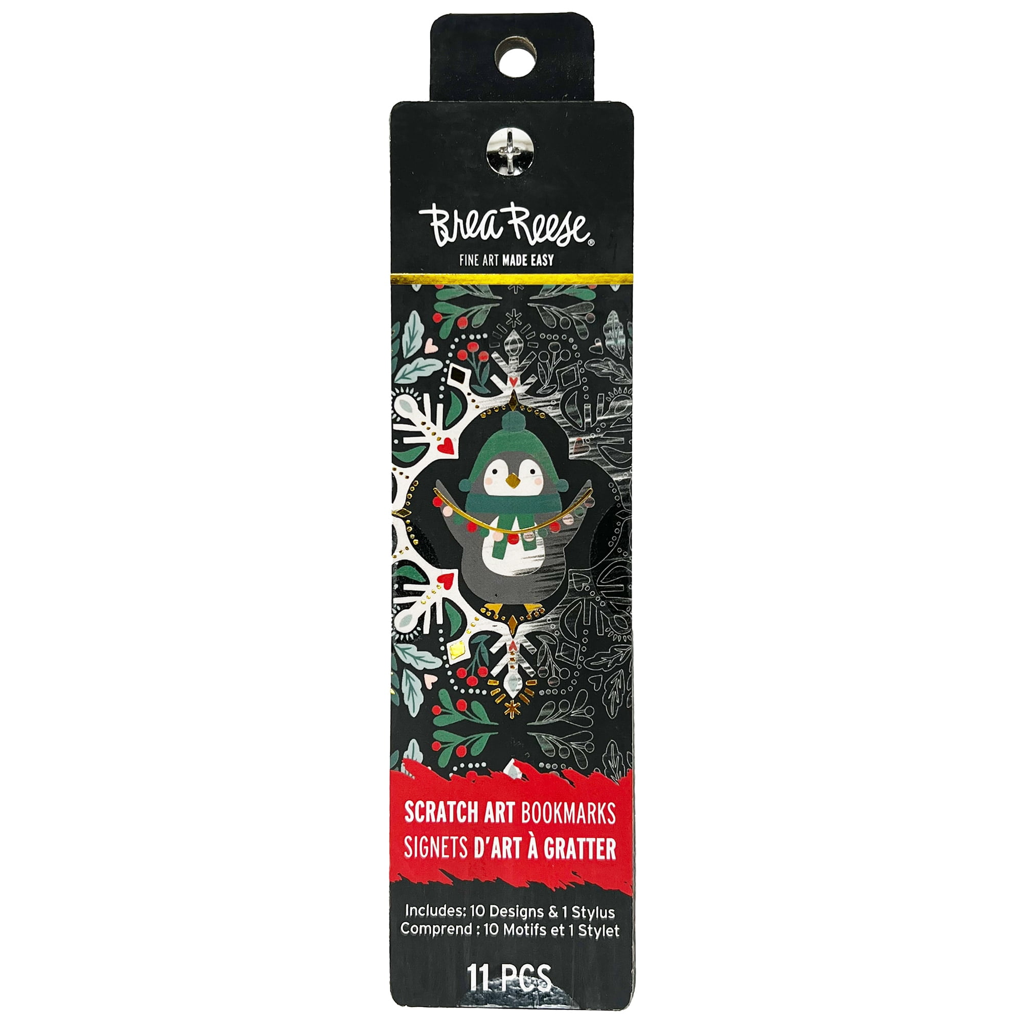 Brea Reese: Scratch Art Bookmark Kit - Penguin Buddy - 10 Holiday-Themed Bookmarks, Stylus, Metallic Accents, Guided Art, DIY Christmas Adult Craft