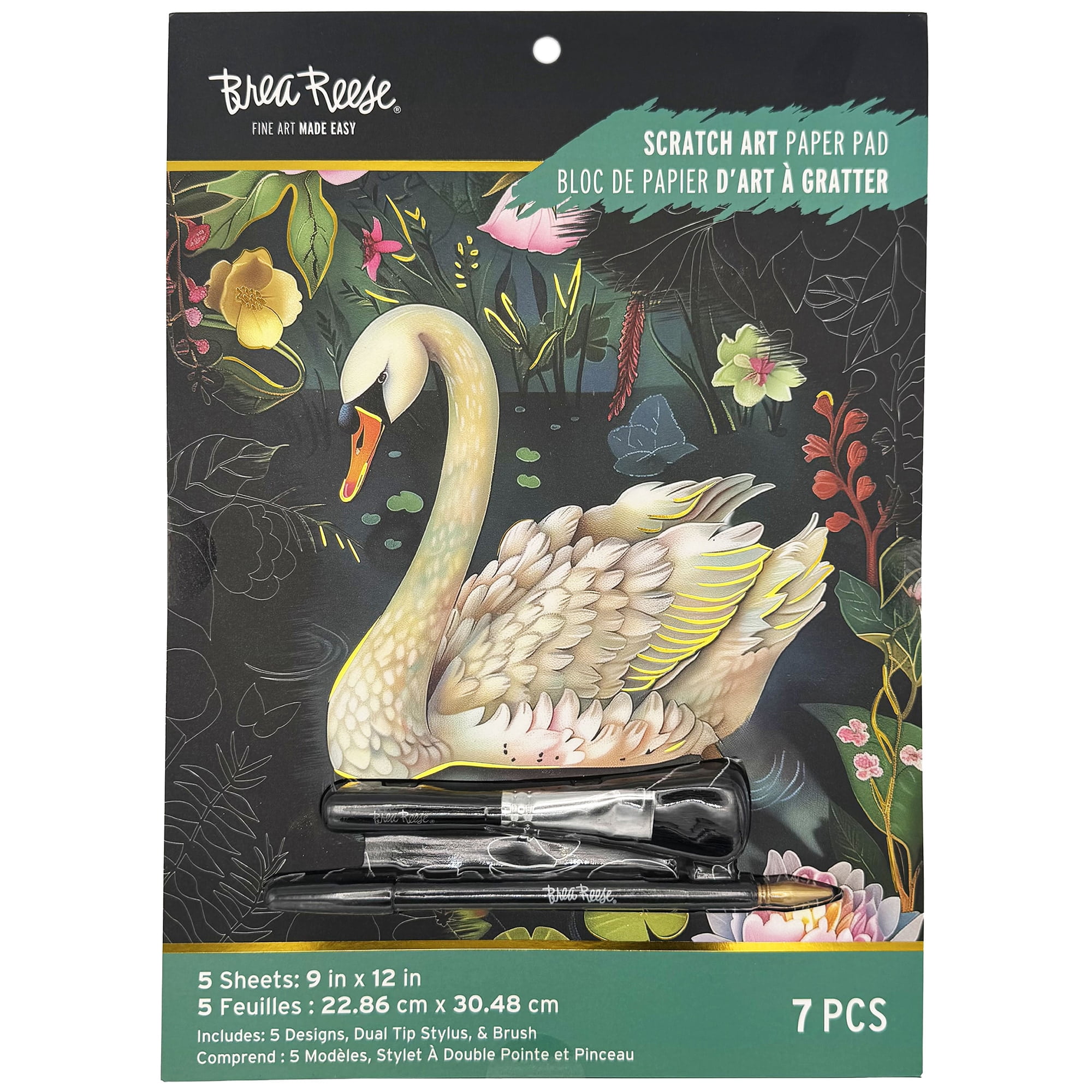Brea Reese: Scratch Art Paper Pad - Magical Forest - 5 Nature Designs, Metallic Foil, Dual-Tip Stylus & Brush, Easy-to-Frame 9x12 Pages, Adult Craft