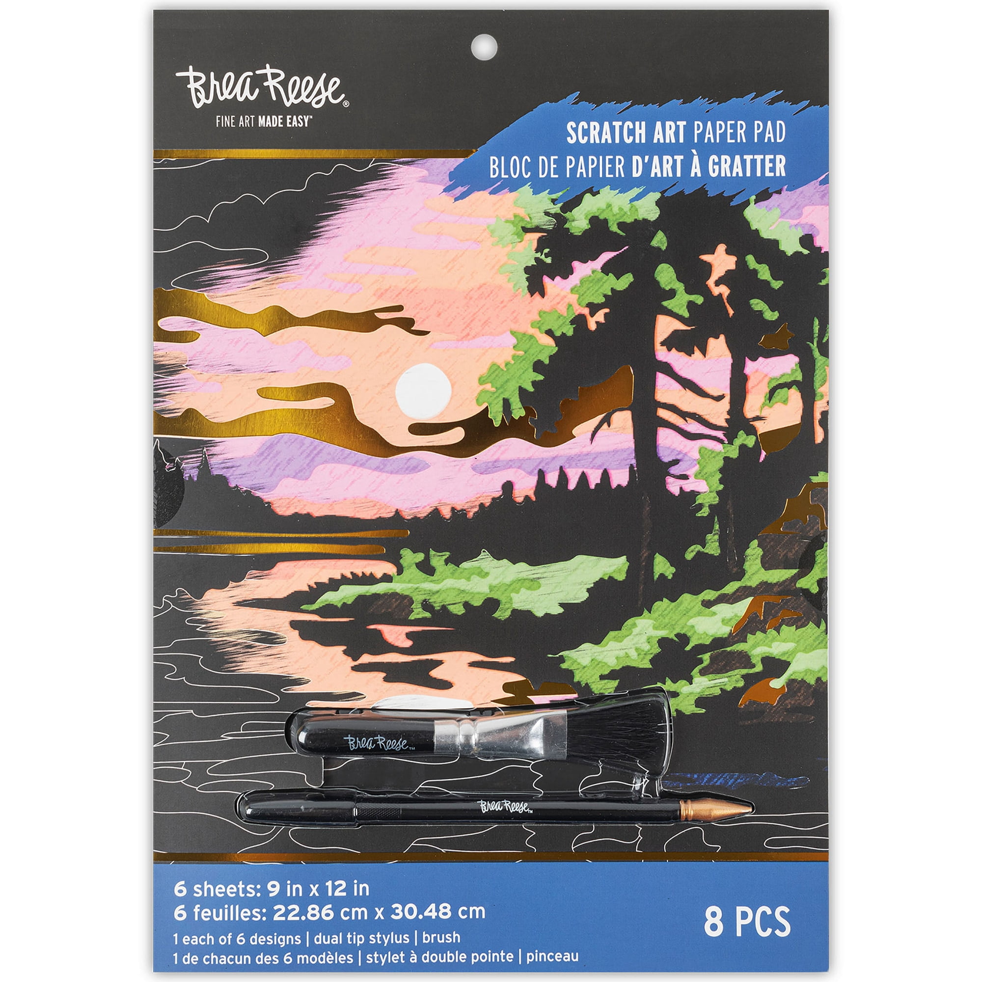 Brea Reese: Scratch Art Paper Pad - Seasonal Landscapes - 6 Designs, Guided Art, Metallic Accents, Dual-Tip Stylus & Brush, 9x12" Pages, Adult Craft