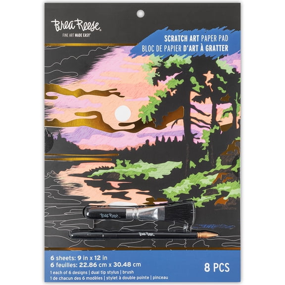 Brea Reese: Scratch Art Paper Pad - Seasonal Landscapes - 6 Designs, Guided Art, Metallic Accents, Dual-Tip Stylus & Brush, 9x12" Pages, Adult Craft