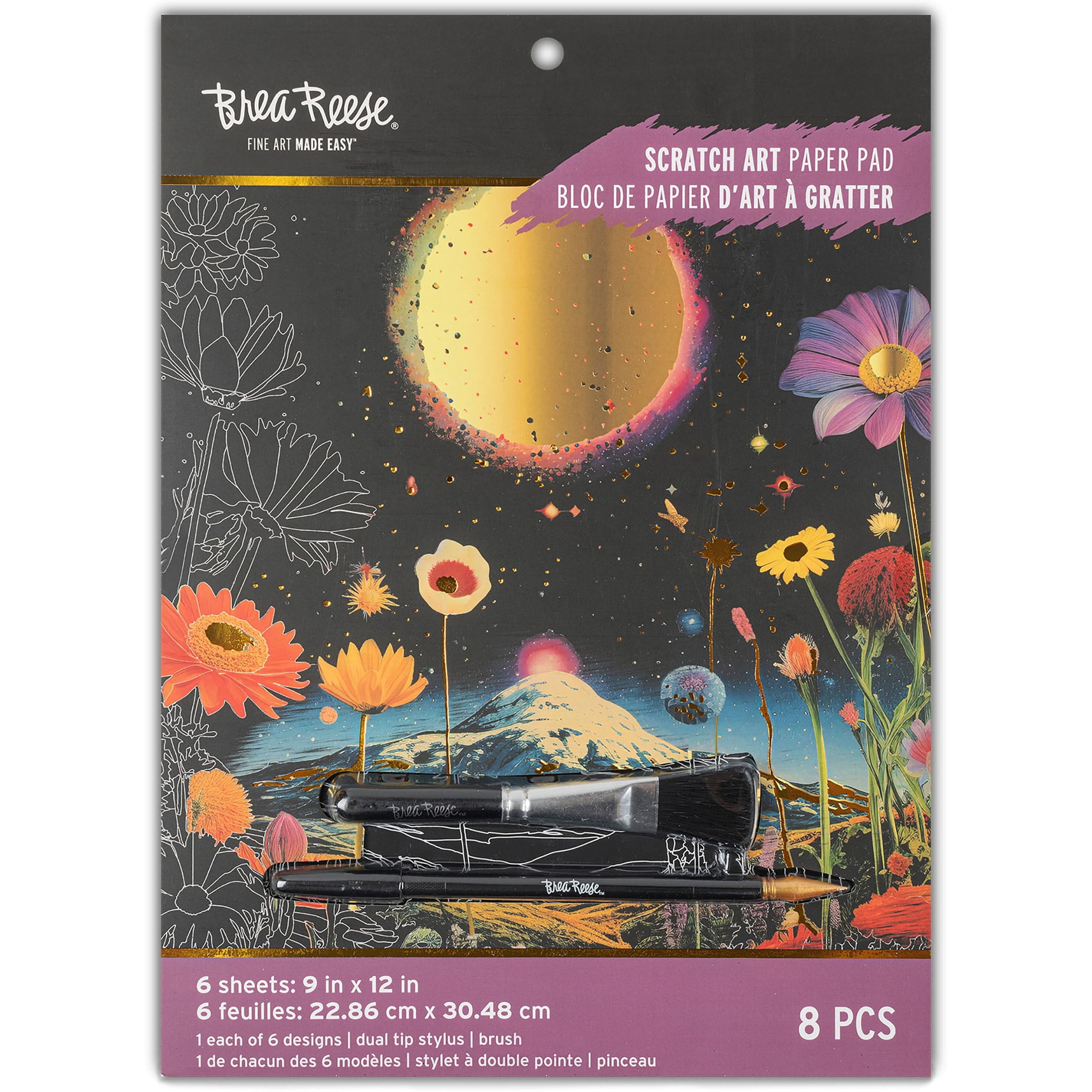 Brea Reese: Scratch Art Paper Pad - Surrealism - 6 Dreamlike Designs, Guided Art, Metallic Accents, Dual-Tip Stylus & Brush, 9x12" Pages, Adult Craft