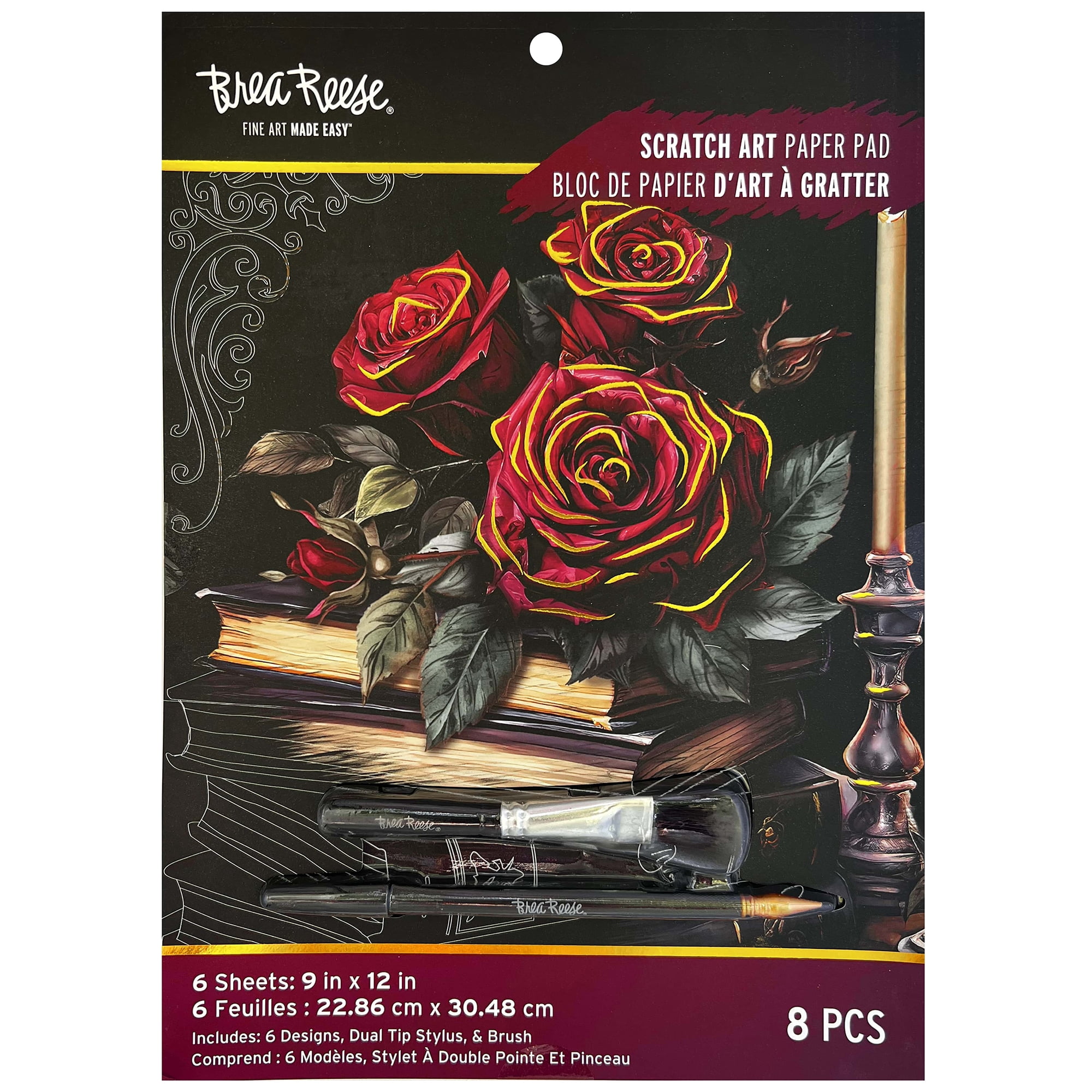 Brea Reese: Scratch Art Paper Pad - Witching Hour - 6 Designs, Guided Art, Metallic Accents, Stylus & Brush, Perforated 9x12" Pages, DIY Adult Craft