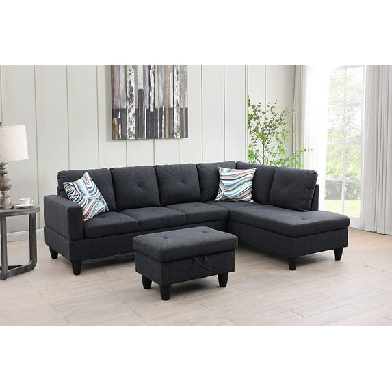 Brea3 Piece Right Facing Sectional Sofa Set With Ottoman