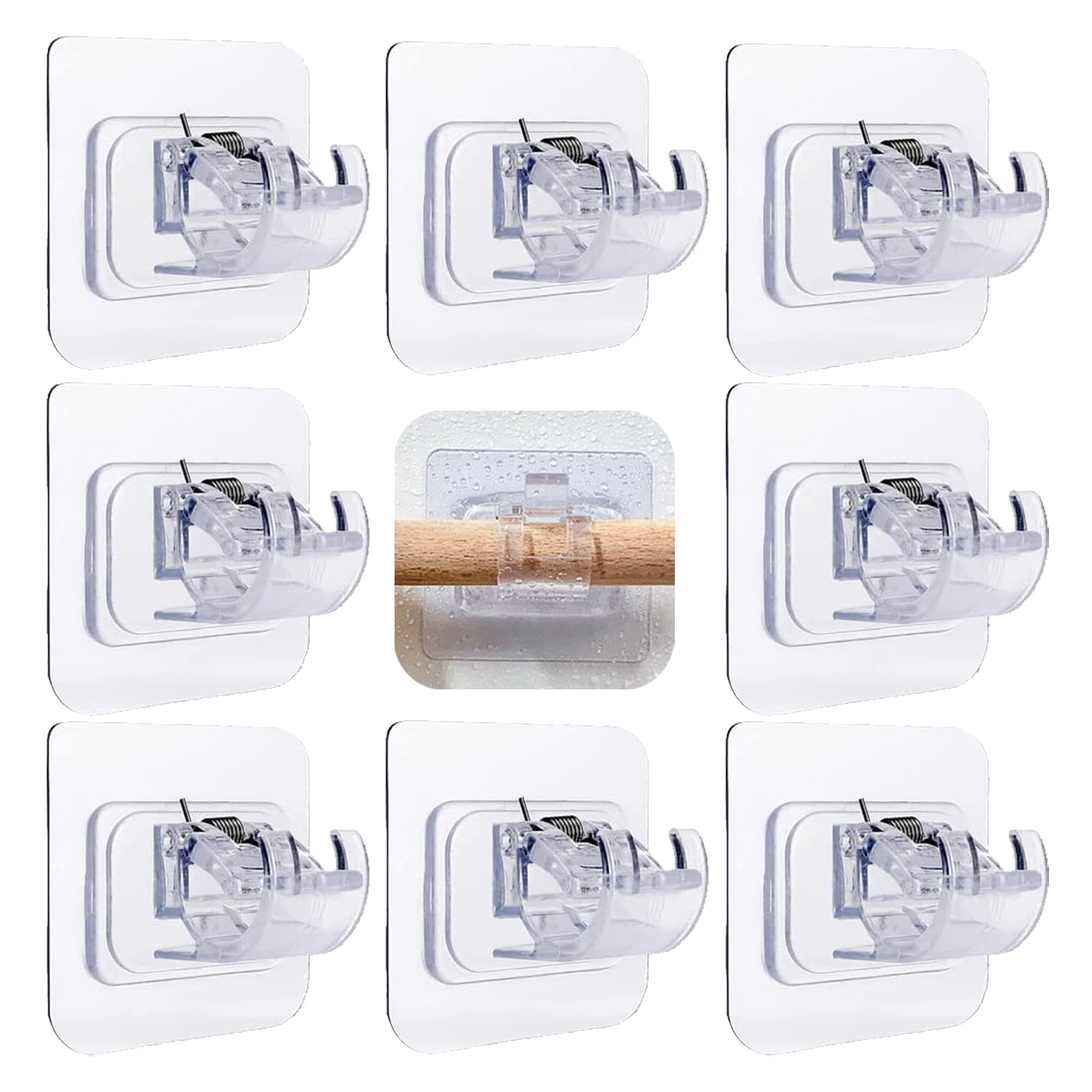 BreaDeep 8PCS No Drill Curtain Rod Brackets No Drilling Curtain Rod Holders Self Adhesive