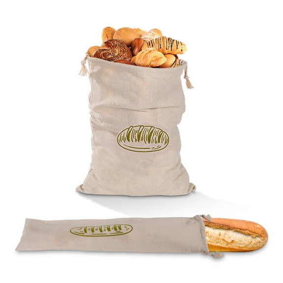 Bread Bags (2-Pack) Large Reusable Bread Storage Bags for Sourdough & Homemade Bread | Unbleached Natural Linen with Food-Grade TPU Lining | Cloth Bread Bags