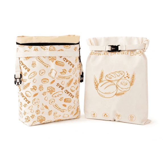 JCOHOY Durable Organic Beeswax Linen Cotton Reusable Sourdough Bread Bags, Multicolor, 2-Piece
