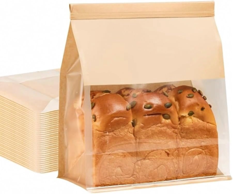 Bread Bags Large Bakery Bag with Window Packaging Bags Tin Tie Tab Lock ...