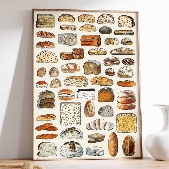 Bread Baking Bakery Style Kitchen Wall Art UNFRAMED PAPER POSTER, Home Decor